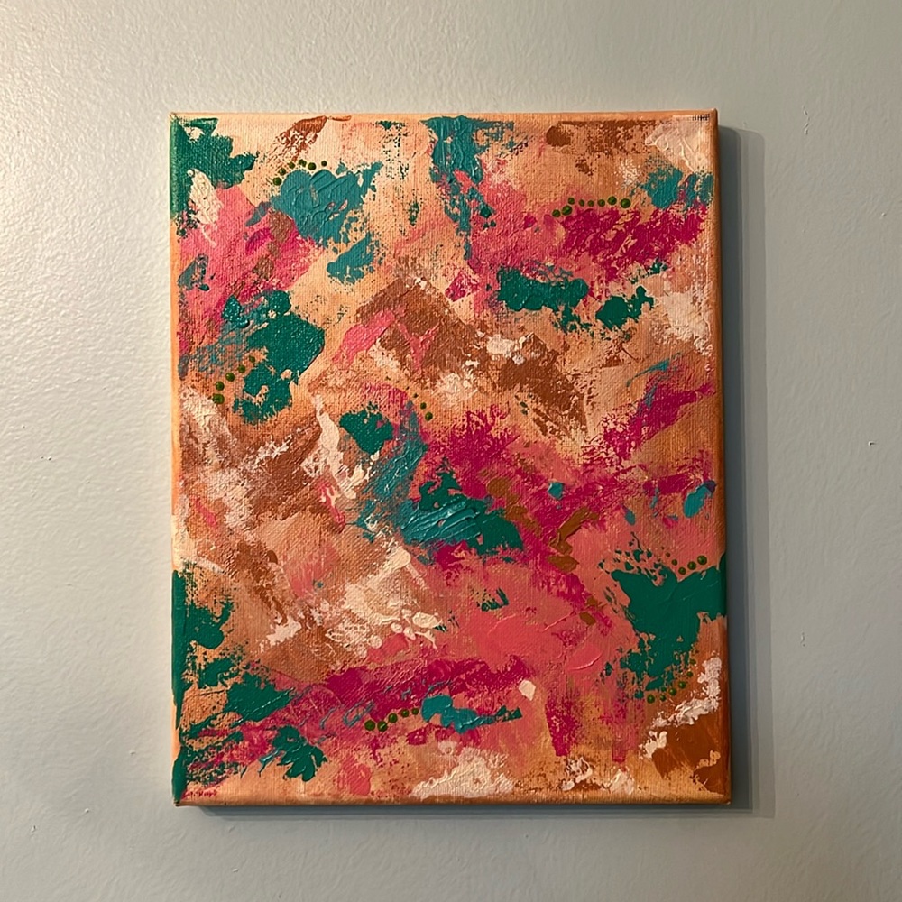 Abstract Acrylic Artwork Teal Pink Brown